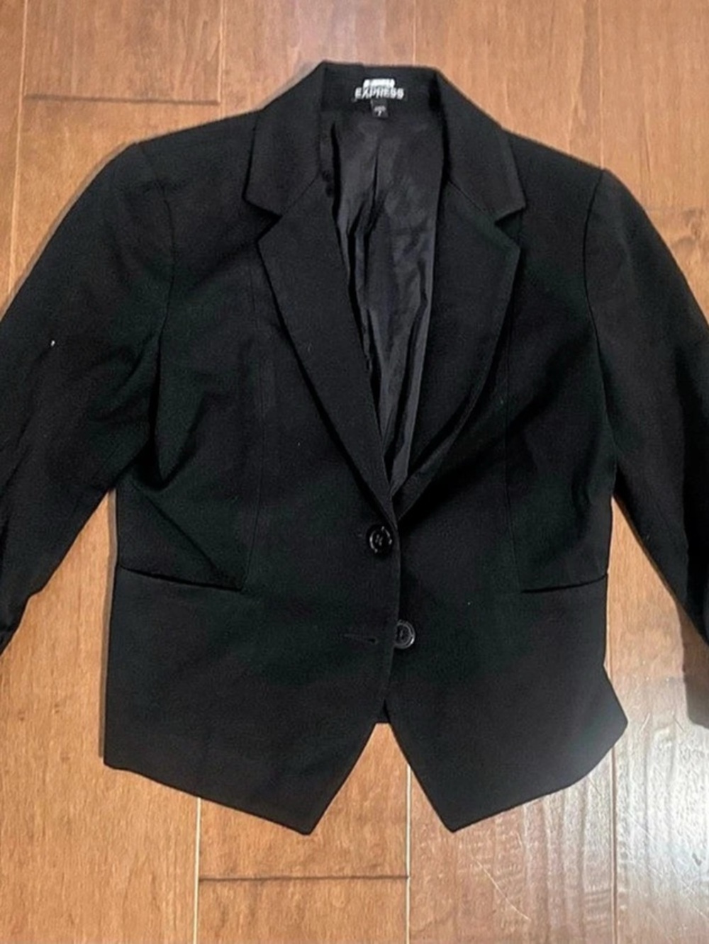 Express Ruched 3/4 Sleeve One Button Blazer Black Small size 6